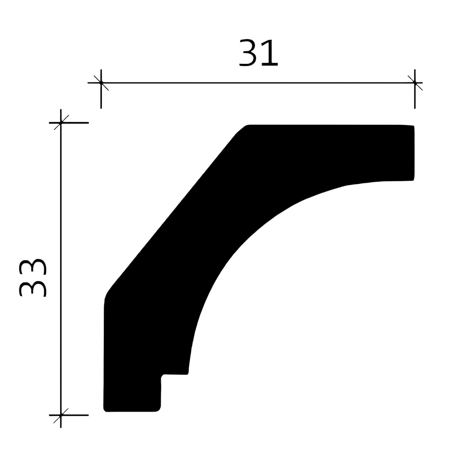 Detailansicht PROFHOME Eckleiste 150157, weiße Stuckleiste mit Maßangaben (33x31mm)