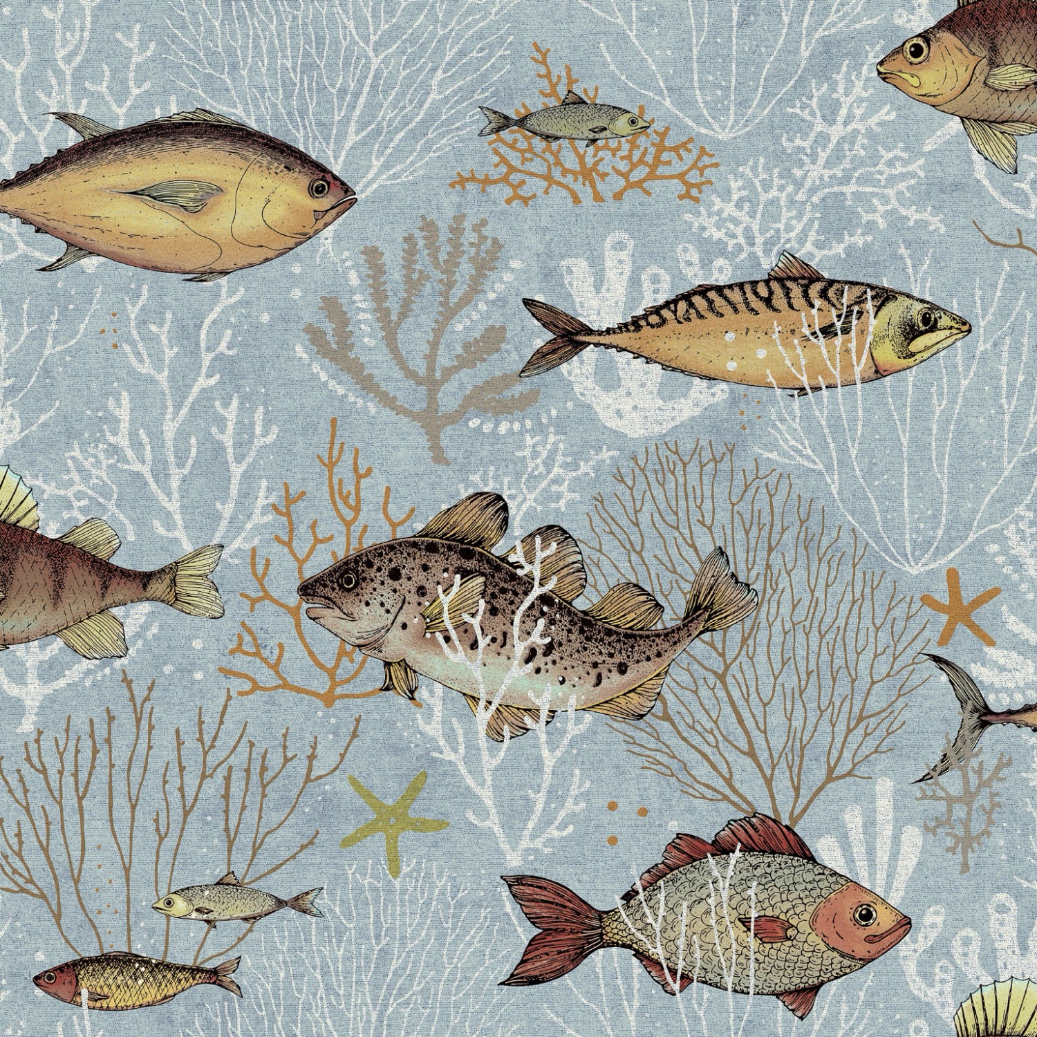 Erfurt Vliestapete Vliestapete Fische bunt blau B/L: ca. 53x1005 cm günstig online kaufen