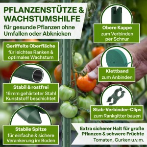 TTL GARDEN Rankstäbe 150 cm x 16 mm 15er Set Pflanzenstützen mit Stahlkern Rankhilfe für Garten & Hochbeet