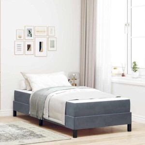 Dunkelgraues vidaXL Boxspringbett 100x200 cm mit Stoffbezug und Matratze.