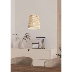 Weiße Eglo Pendelleuchte Capoliveri-E, 1-flammig, Ø 12 cm. Moderne Hängeleuchte für E27 Leuchtmittel.