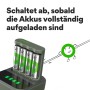 GP Akku-Ladegerät B441 mit 4 AA Akkus im Ladegerät. Intelligente Ladelösung für wiederaufladbare Batterien.