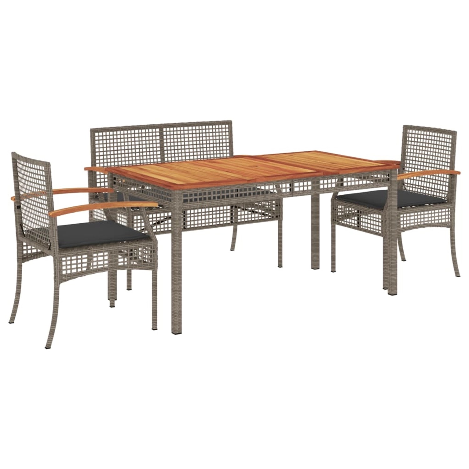 vidaXL 4-Tlg Garten-Essgruppe mit Kissen Grau Poly Rattan 3213576 günstig online kaufen