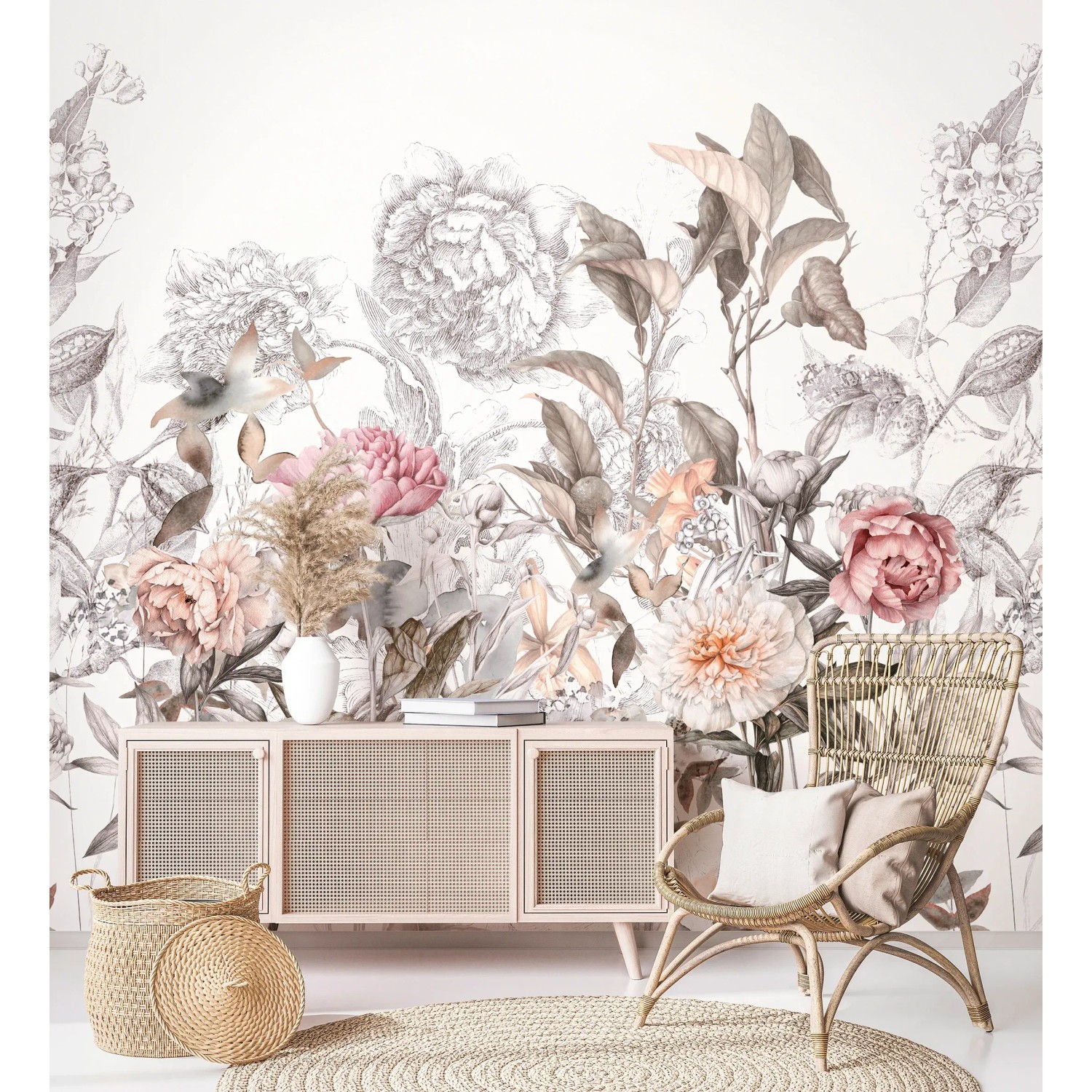 Marburg Fototapete Smart Art Gallery 6 Floral Modern Weiß mit Blumenmuster.