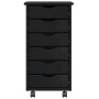 Schwarzer vidaXL Rollschrank MOSS mit 6 Schubladen aus Kiefernholz für Wohnzimmer.