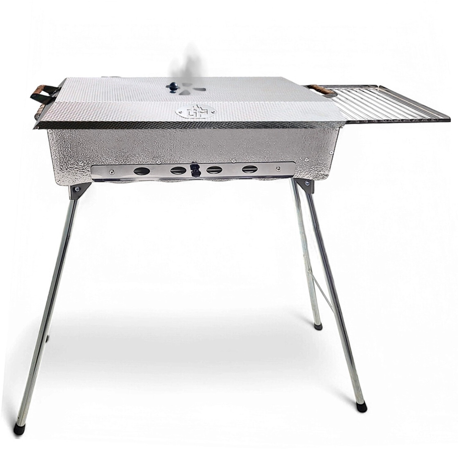 Schaschlikgrill Astana Deluxe aus Edelstahl mit Deckel, Grillrost und Ablage. Ideal für Grillpartys.