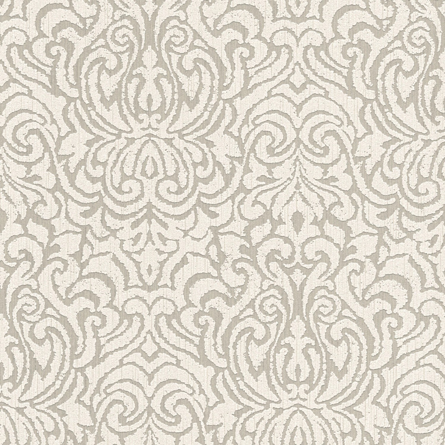 Bricoflor Barock Textiltapete in Creme Grau Elegante Tapete mit Ornament Muster für Esszimmer und Schlafzimmer Textil Vl