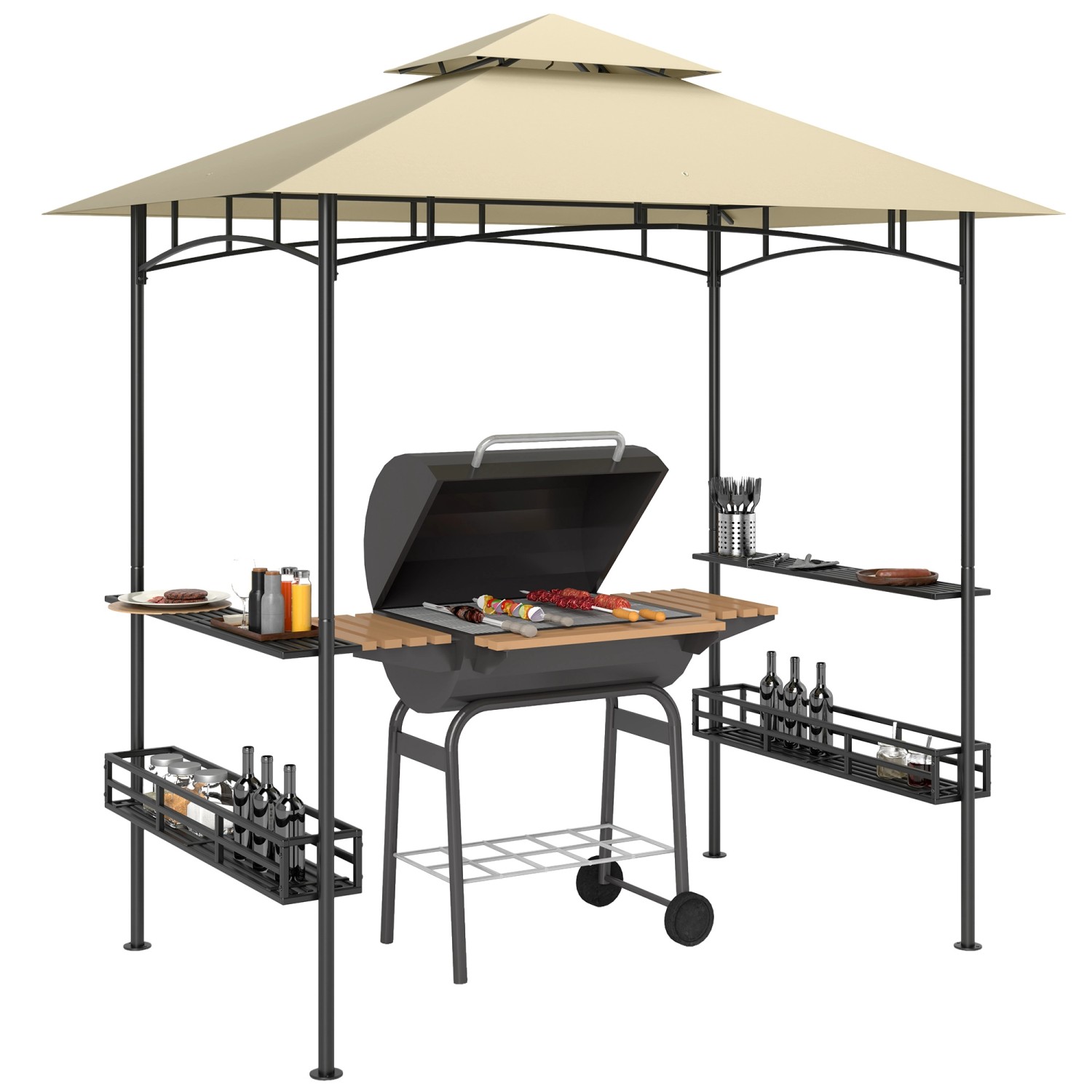 Outsunny Grillpavillon  Stahl Polyester Beige 240L x 150B x 257H cm günstig online kaufen