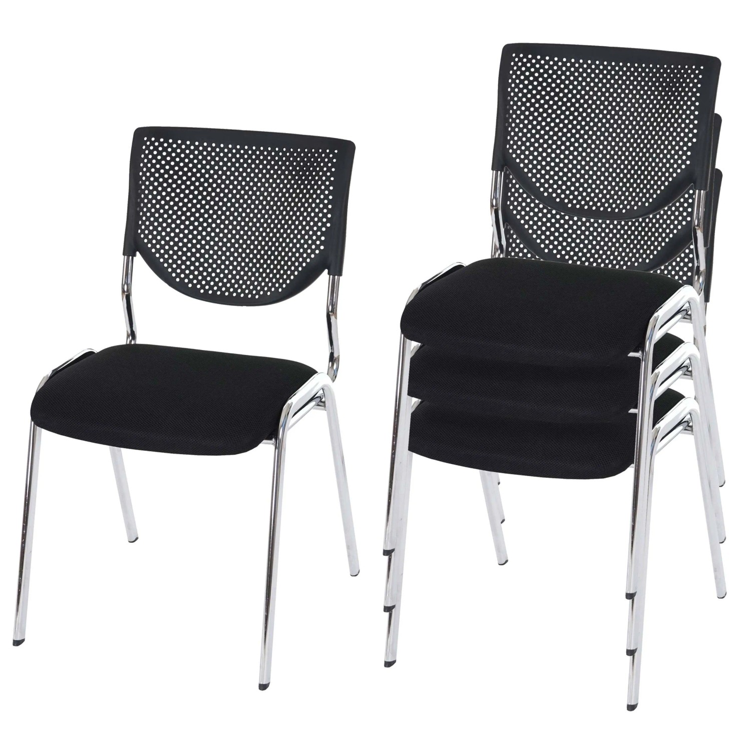 Mcw 4er-Set Besucherstuhl T401 Stapelbar Stoff/Textil Sitz Schwarz Füße Chrom