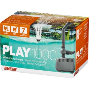 Eheim Play1000 Wasserspielpumpe im Karton, ideal für Gartenteiche und Bachläufe.