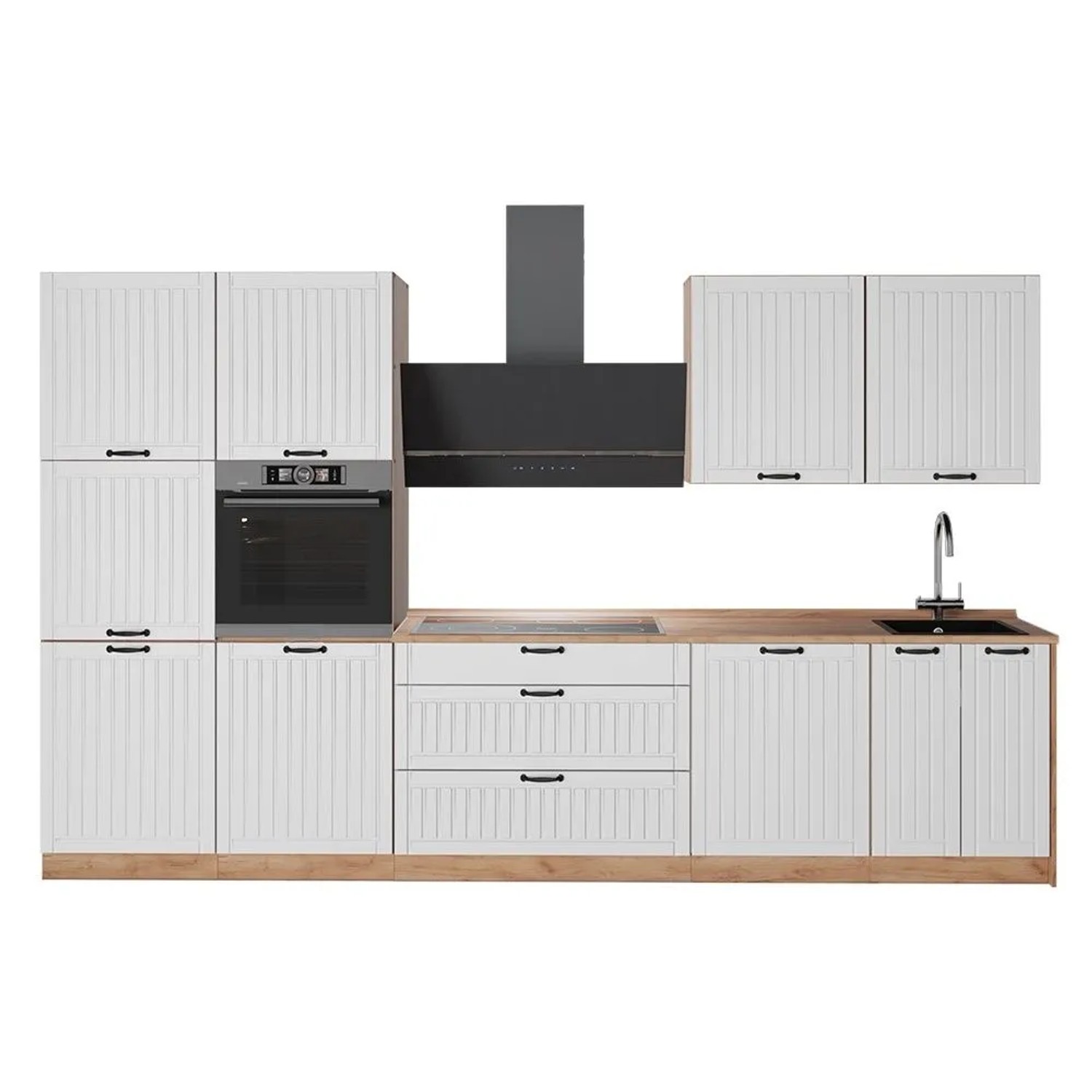 Vicco Küchenzeile Fame-Line Weiß Landhaus/Goldkraft Eiche 340 x 207 ohne Arbeitsplatte Art Nr 64615