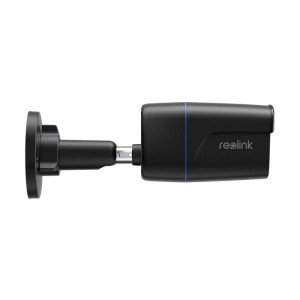 Reolink P330 Überwachungskamera, 4K UHD IP PoE-Kamera in Schwarz mit Wandhalterung.