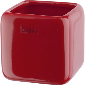 Quadratischer, glänzend roter Zahnputzbecher aus Keramik von baliv.