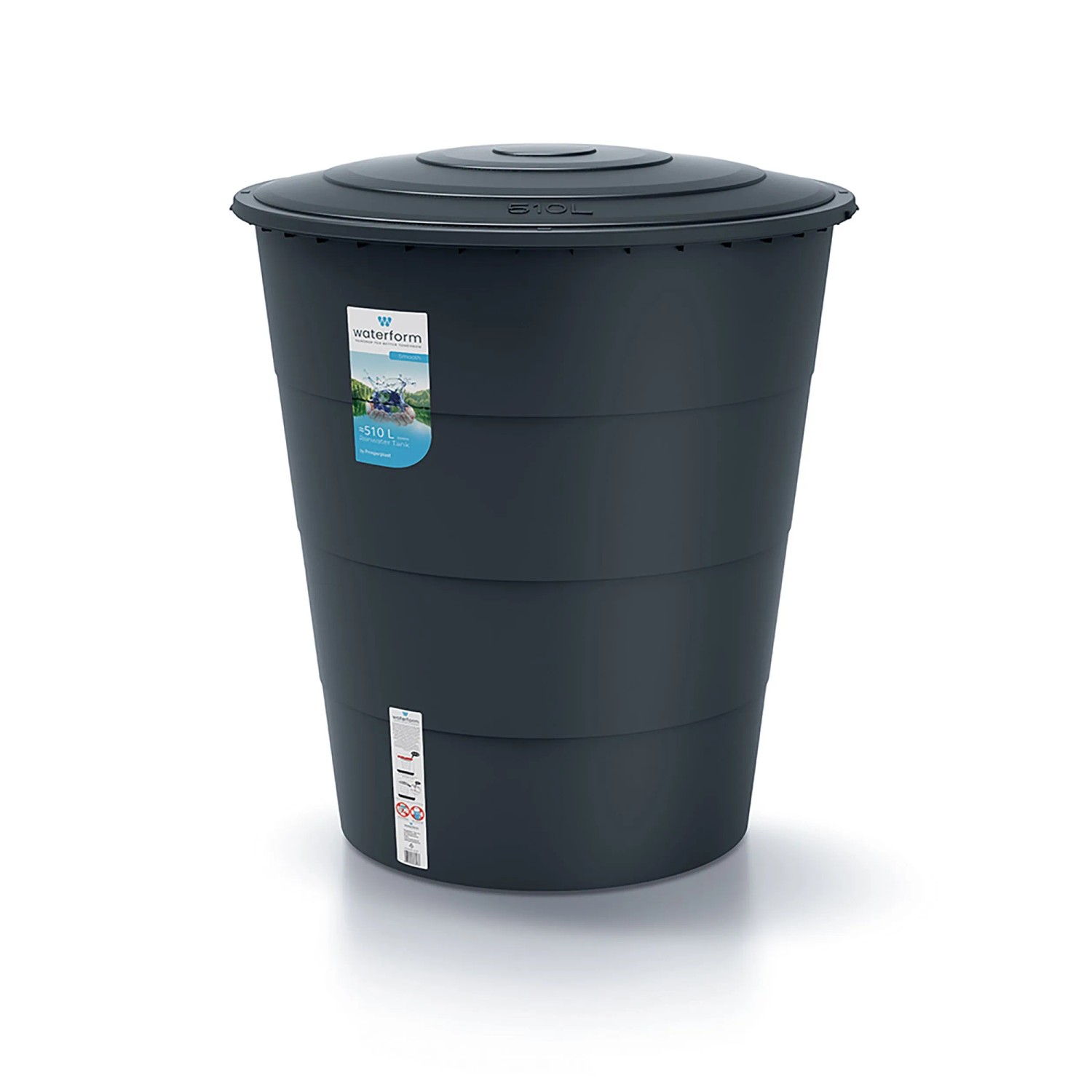 Anthrazitfarbene Waterform Regentonne Smooth, 510 l, mit Deckel. Ideal zur Regenwassernutzung im Garten.