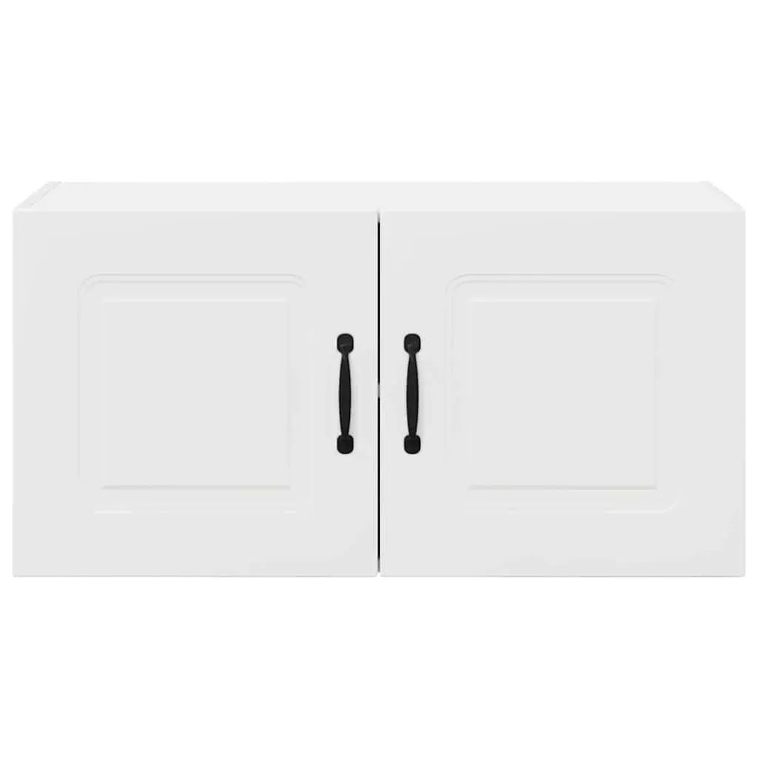 Weißer vidaXL Küchenwandschrank mit zwei Türen und schwarzen Griffen.