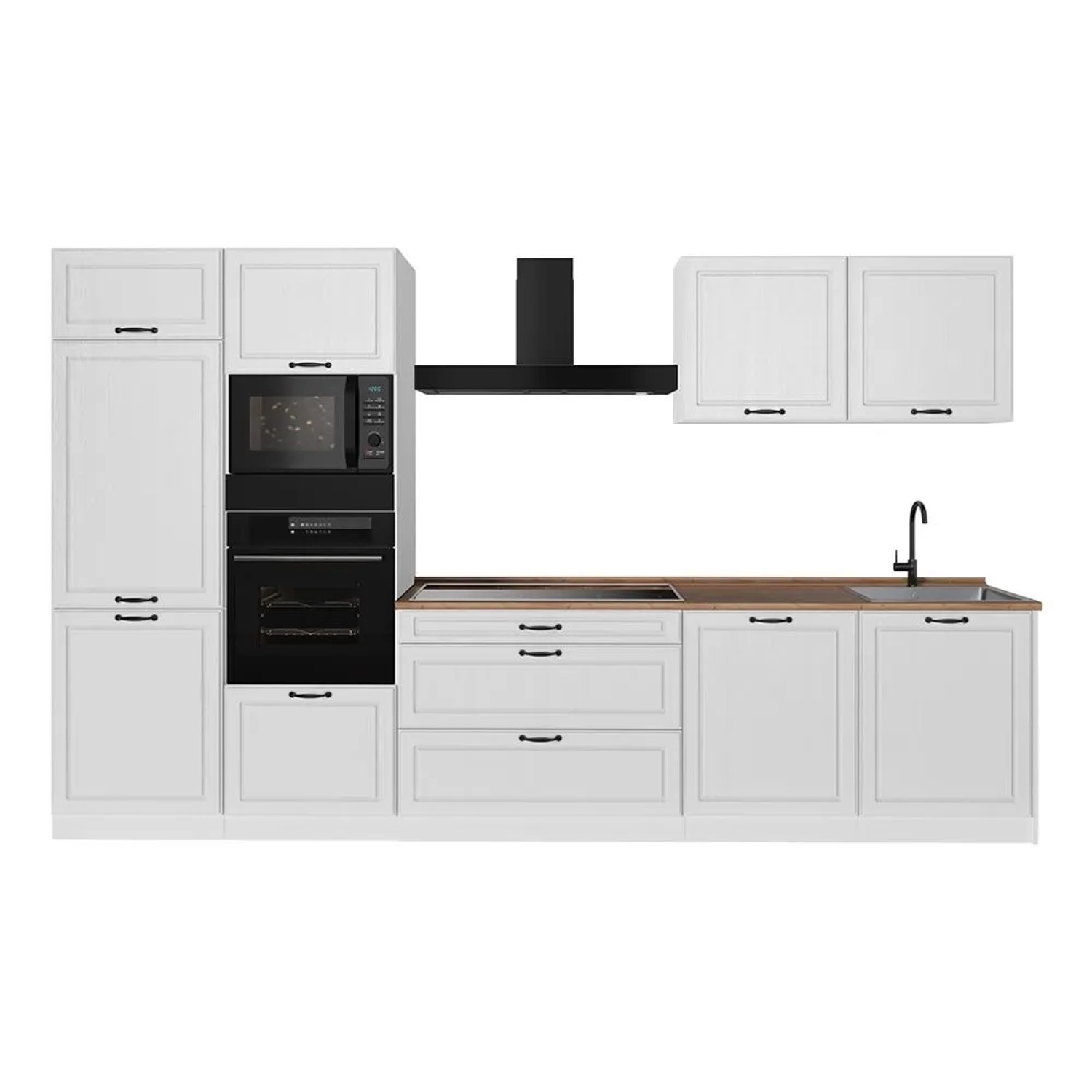 Vicco Küchenzeile R-Line Weiß Landhaus/Weiß 340 x 207 Arbeitsplatte Goldkraft Eiche Art Nr 68071