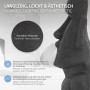 Detailaufnahme: Anthrazitfarbene Moai Figur Rapa Nui aus Kunstharz, seitliche Ansicht.