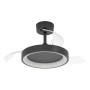 Schwarzer Eglo LED-Deckenventilator Torreya mit transparenten Flügeln und integrierter LED-Leuchte.