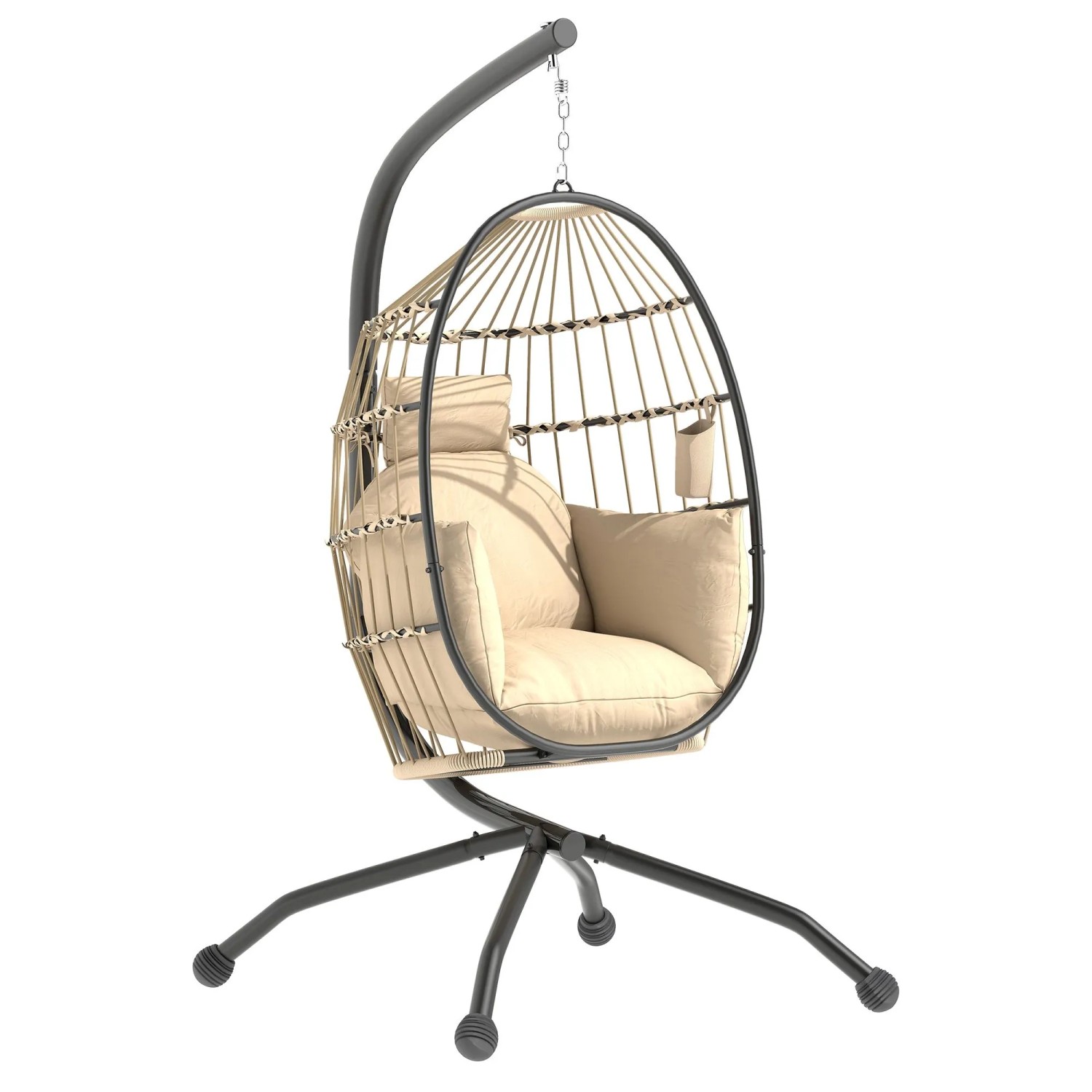 Furnicato Hängesessel Eiförmig Schwarz Khaki 120l X 88b X 192h Cm
