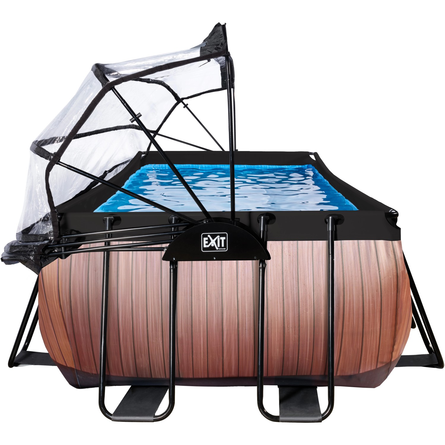 EXIT Wood Pool, braun, 540x250x122cm mit Sandfilterpumpe, Abdeckung und Wärmepumpe.