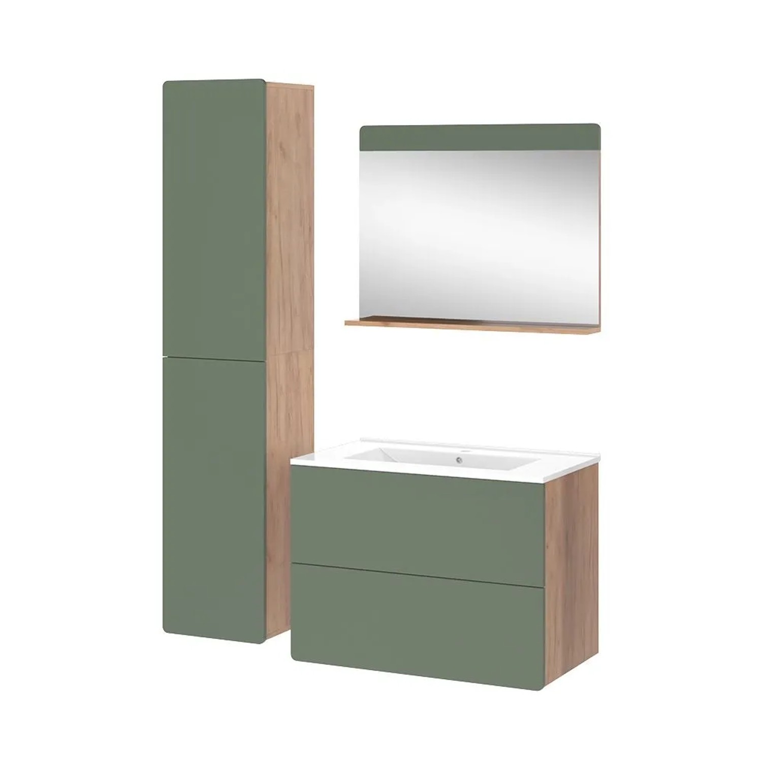 Vicco Badmöbel-Set Izan Goldkraft Eiche/Grün 80 x 59 4-teilig