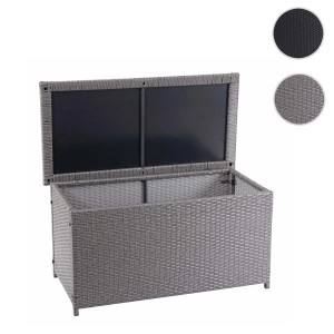 Graue MCW Poly-Rattan Kissenbox, 250l, offener Deckel. Aufbewahrungsbox für Gartenmöbel.