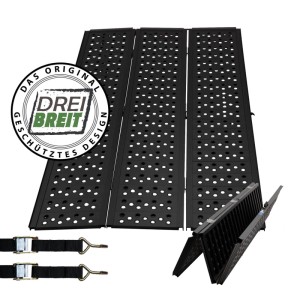 DREIBREIT Alu Auffahrrampe, 2-fach klappbar, 215cm, mit Spanngurten für Autoanhänger.