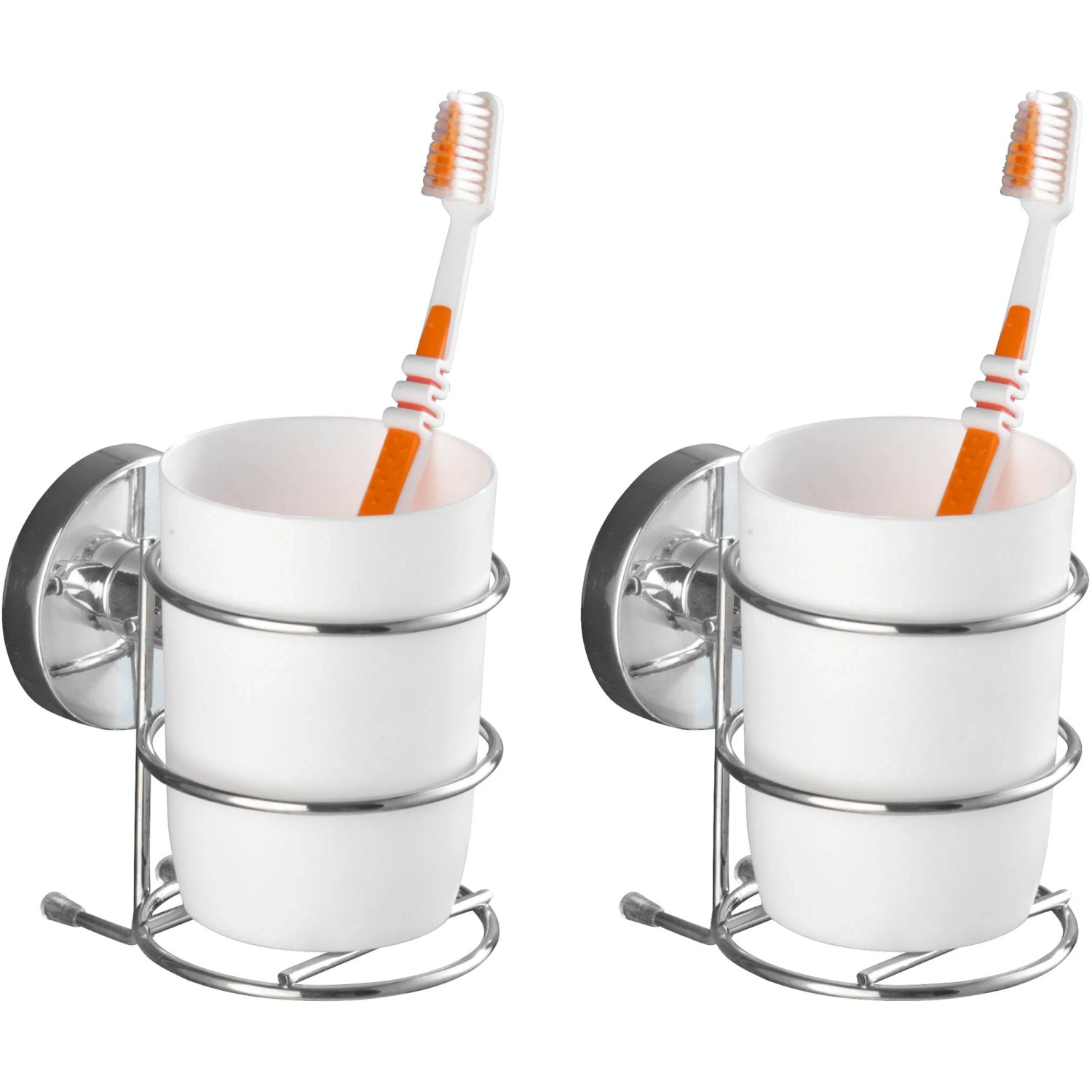 Wenko Vacuum-Loc Zahnputzbecher Milazzo Chrom 2er Set 11,5 cm x 7,5 cm x 9,5 cm