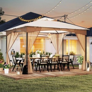 Costway 3 x 3,6 m Gartenpavillon mit 4 Sandsäcken & 4 Moskitonetz Khaki