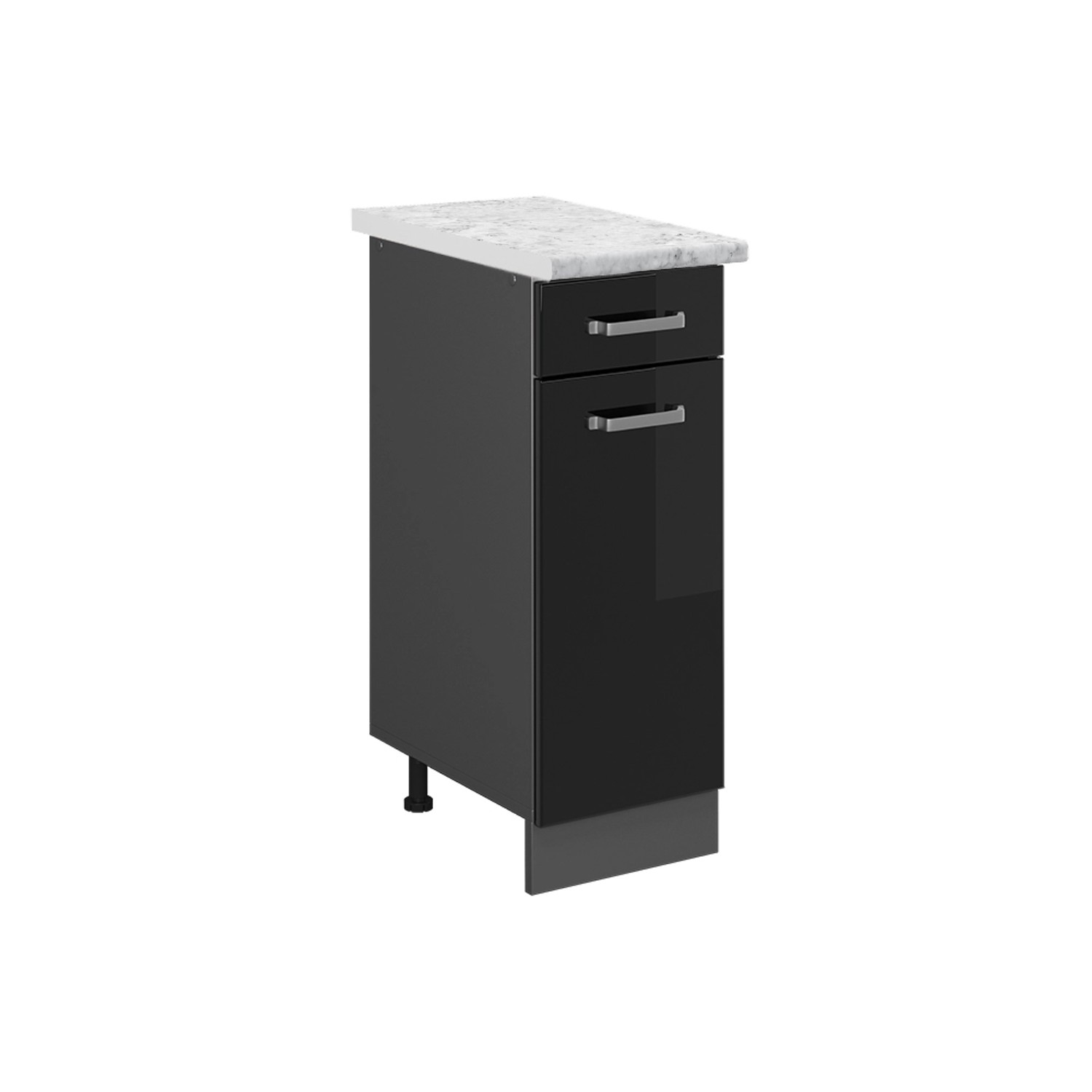 Vicco Schubladenschrank R-Line Schubladenschrank für die Küche Schwarz Hochglanz 30 cm AP Marmor