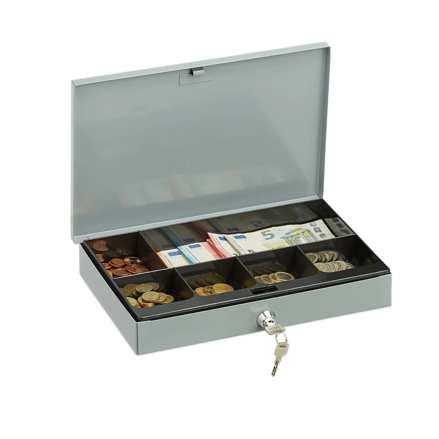 Relaxdays Geldkassette Stahl Grau Abschließbar 30 cm x 20,5 cm x 5 cm 1,3 kg