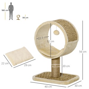 PawHut Katzenkratzbaum, klein, mit Jute und Plüsch, 40x30x56 cm.