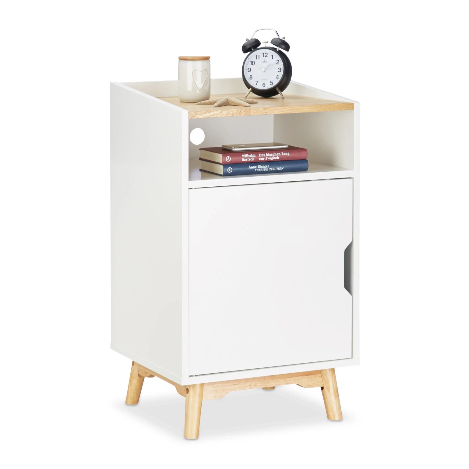 Relaxdays Nachttisch MDF Kiefernholz Weiß Mit Tür 74 cm x 43 cm x 40 cm 14 kg