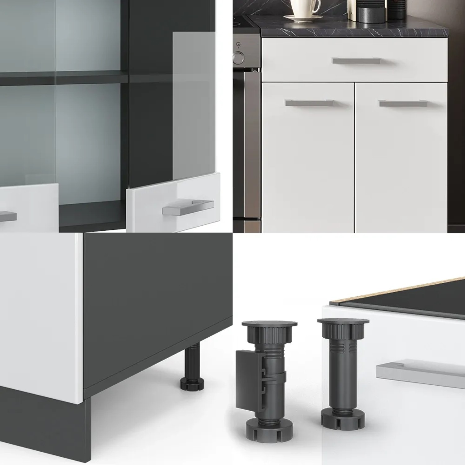 Vicco R-Line Küchenzeile, 200cm, weiß hochglanz/anthrazit, ohne Arbeitsplatte.