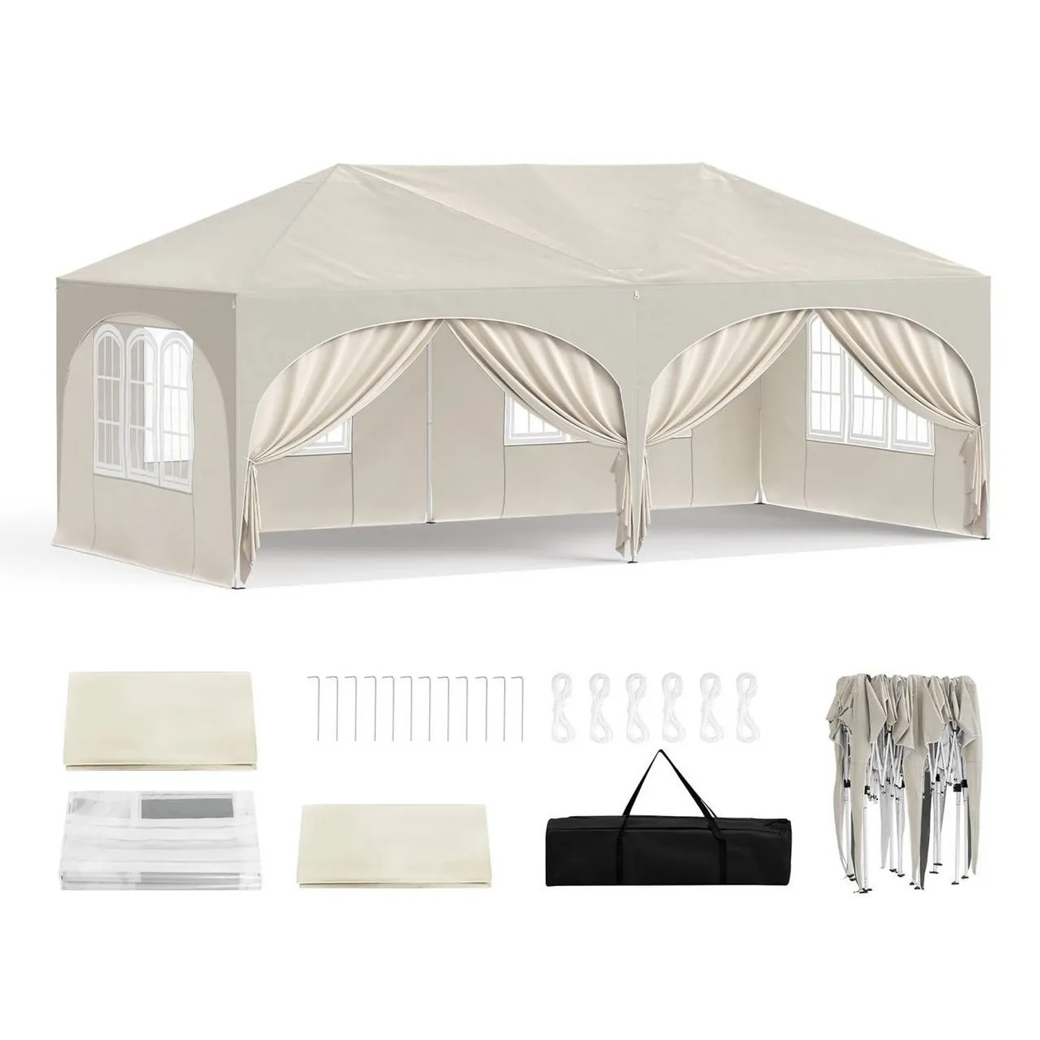 WOLTU Pavillon 3x6 m Wasserabweisend UV-Schutz 50+ Höhenverstellbar Beige