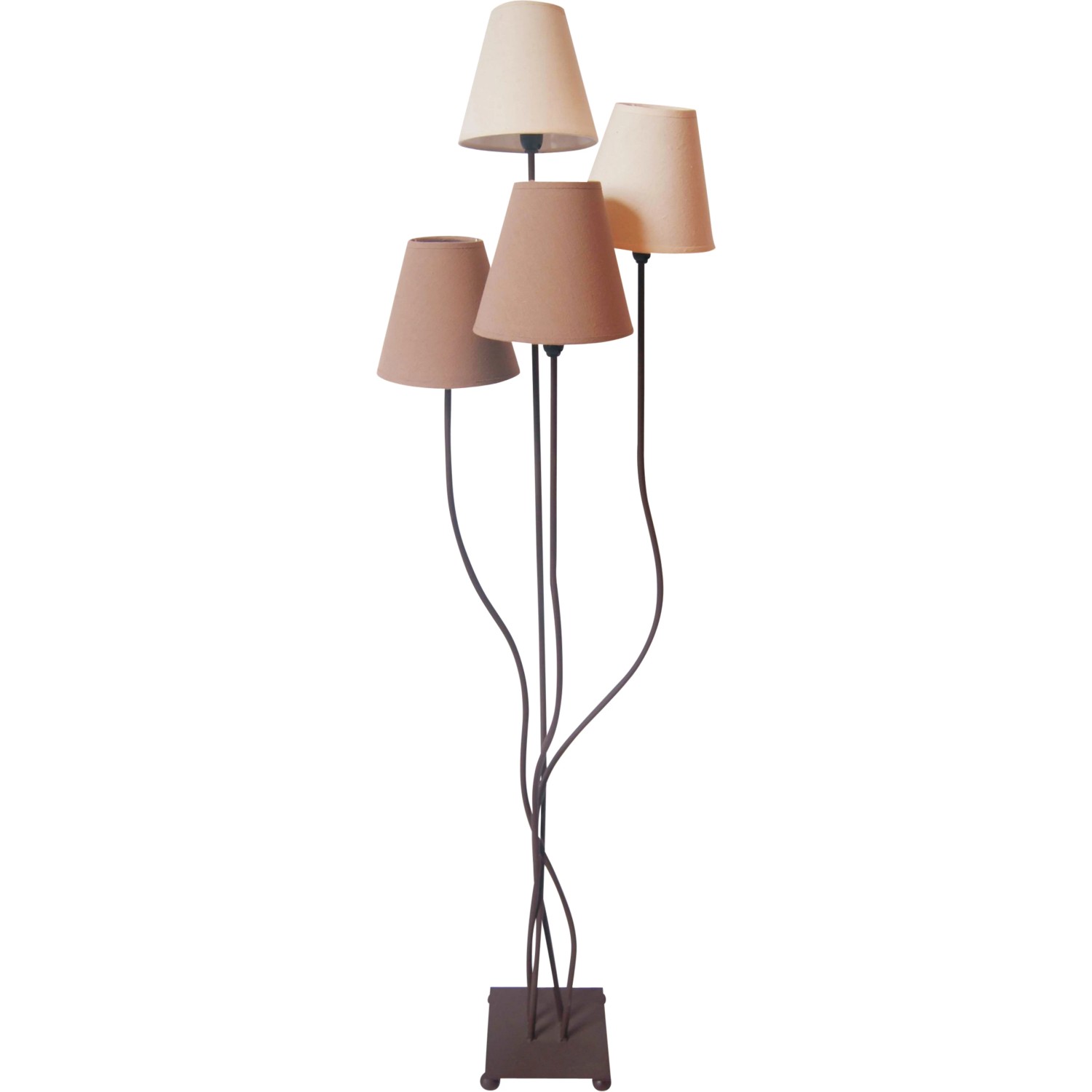 Näve Stehleuchte Twiddle, 4-flammig, beige-braun, mit Textilschirm und Metallgestell.