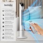 Weißer Tectake Turmventilator mit Fernbedienung, oszillierend, 3 Modi und Geschwindigkeitsstufen.