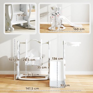 AIYAPLAY Kinderschaukel & Rutsche Set, grau, mit Klettergerüst und Basketballkorb. Ideal für Indoor Spielplätze.