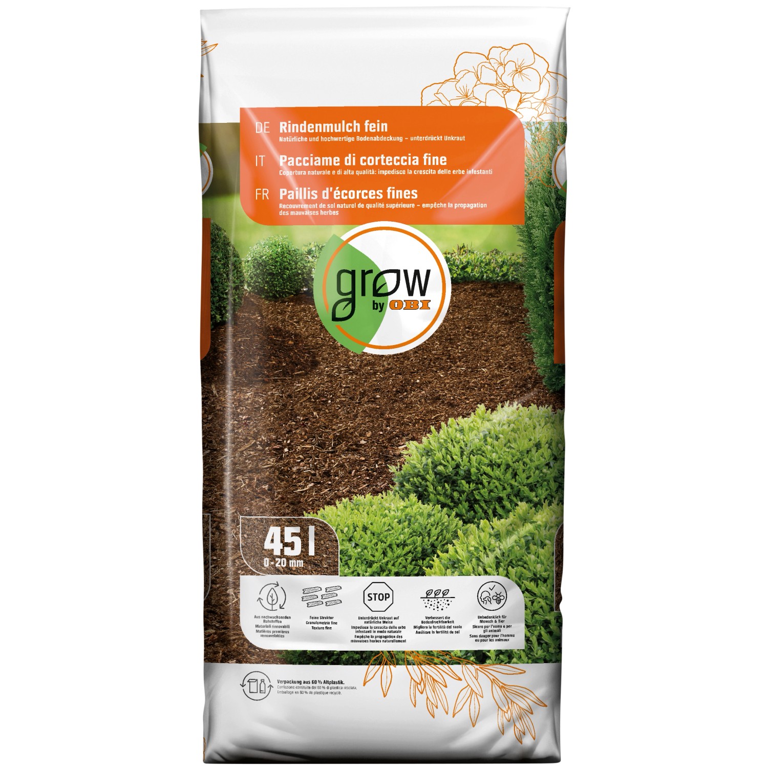 GROW by OBI Rindenmulch fein, 45l