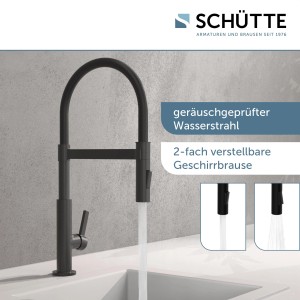 Schwarze Schütte Spültischarmatur Miami mit Soft-Touch Schlauch und Geschirrbrause.