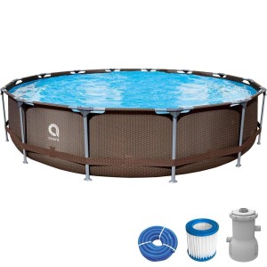 Avenli Frame Pool Set, Ø427cm, Rattan Braun, mit Filterpumpe und Zubehör.