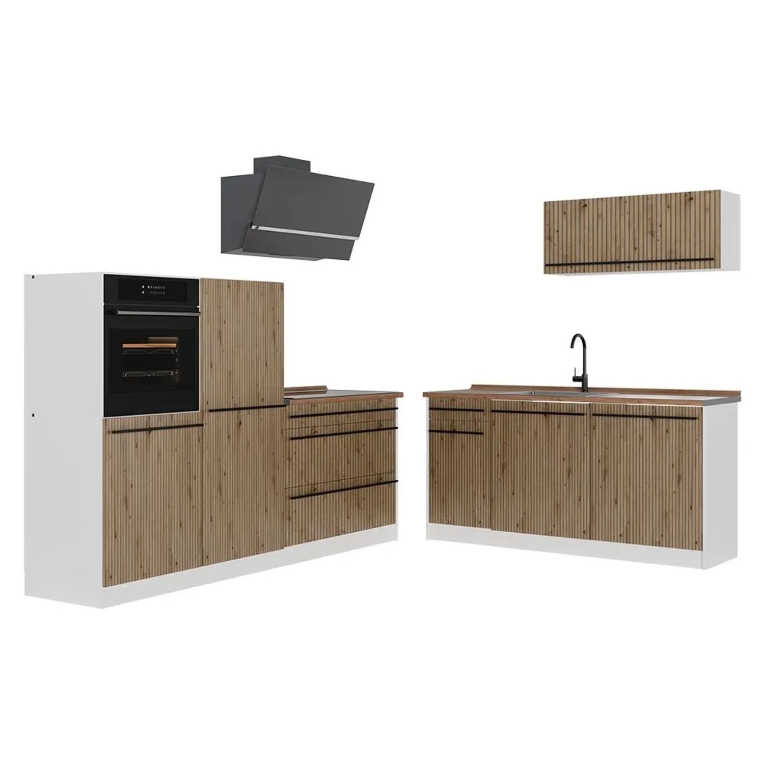 Vicco Küchenzeile R-Line Artisan-Eiche/Weiß 220 x 143 ohne Arbeitsplatte Art Nr 67104