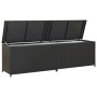Schwarze VidaXL Gartenbox aus Rattan, 200x50x60 cm, mit geöffnetem Deckel. Universalbox für Gartenmöbel.