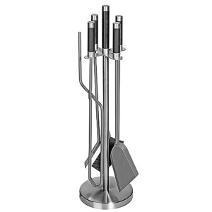 OBI Colima Kaminbesteck, 5-teilig aus Edelstahl mit Halterung, Schaufel, Besen, Zange und Feuerhaken.