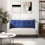 Blaues Samt Rückenkissen 140cm auf Sofa. Dekokissen für Wohnzimmer & Schlafzimmer.