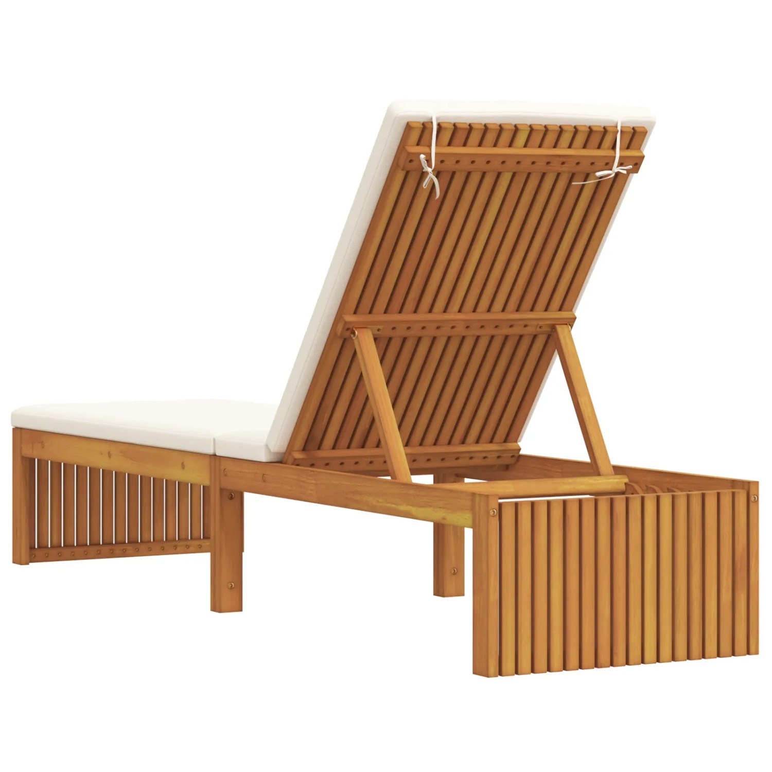 Sonnenliege aus Akazienholz mit creme Kissen, verstellbare Rückenlehne für Garten & Balkon.