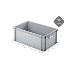 Graue PROREGAL Eurobox 38L mit Deckel, 40x60x22cm, ideal zur Aufbewahrung und Transport.