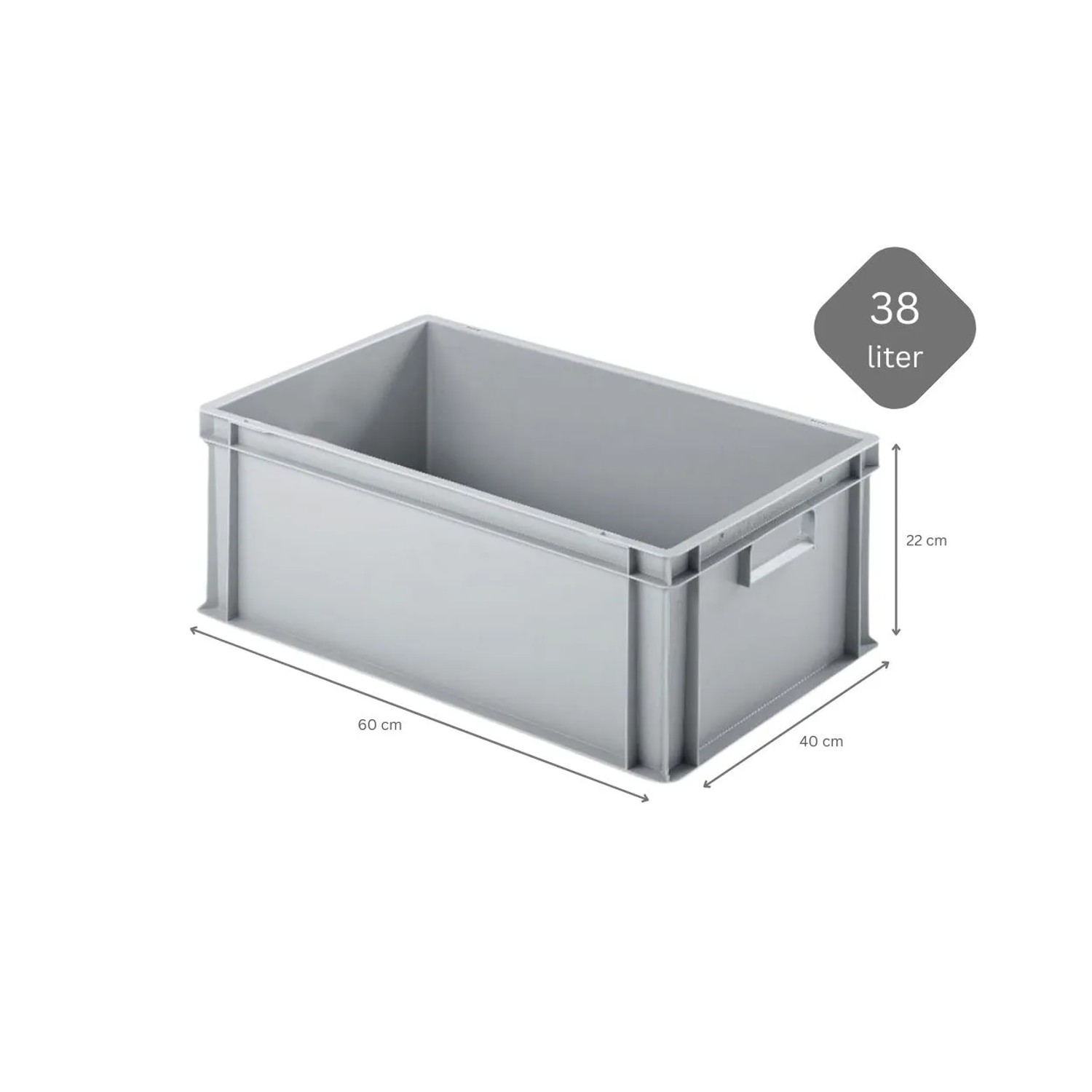 Graue PROREGAL Eurobox 38L mit Deckel, 40x60x22cm, ideal zur Aufbewahrung und Transport.
