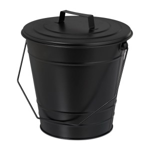 Relaxdays Ascheeimer Eisen Schwarz mit Deckel 29,5 cm x 30 cm x 28 cm 1,1 kg