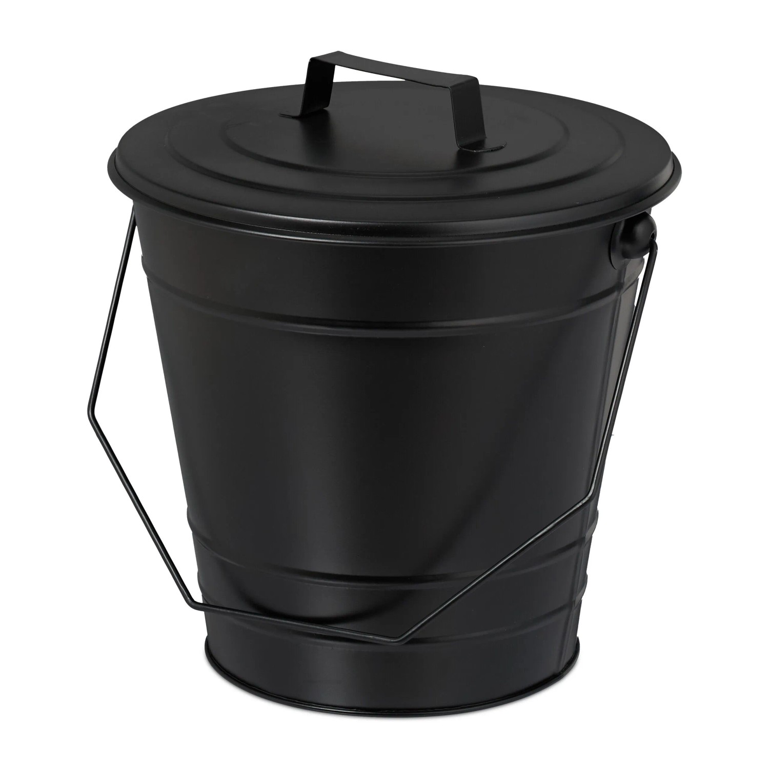 Relaxdays Ascheeimer Eisen Schwarz mit Deckel 29,5 cm x 30 cm x 28 cm 1,1 kg